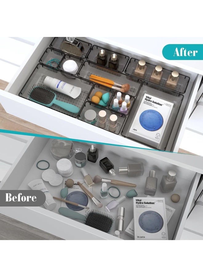 Imported 7-piece clear black plastic drawer organizer set, 4 desk drawer organizer trays for makeup, jewelry, kitchen utensils, tools, and office accessories - Image 4