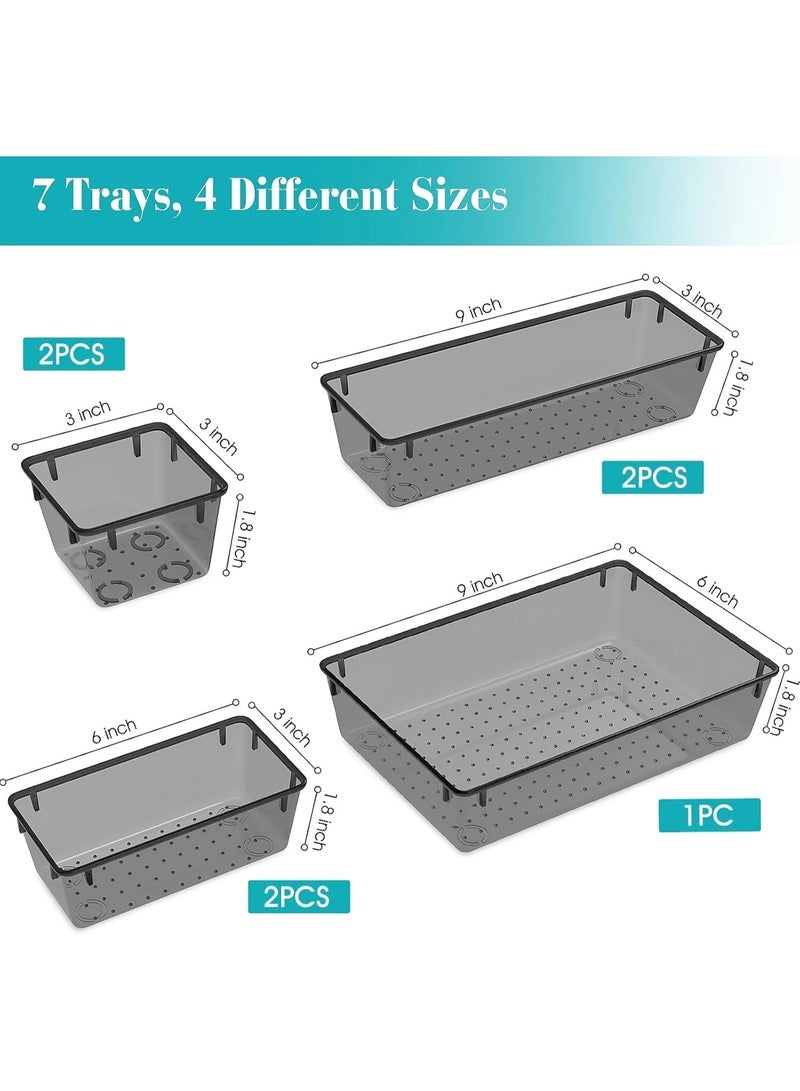 Imported 7-piece clear black plastic drawer organizer set, 4 desk drawer organizer trays for makeup, jewelry, kitchen utensils, tools, and office accessories - Image 2