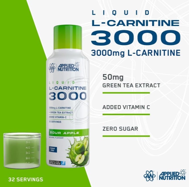 appliednutrition Applied Nutrition L-Carnitine 3000 Liquid Sour Apple 480ml, 32 Servings - Image 3