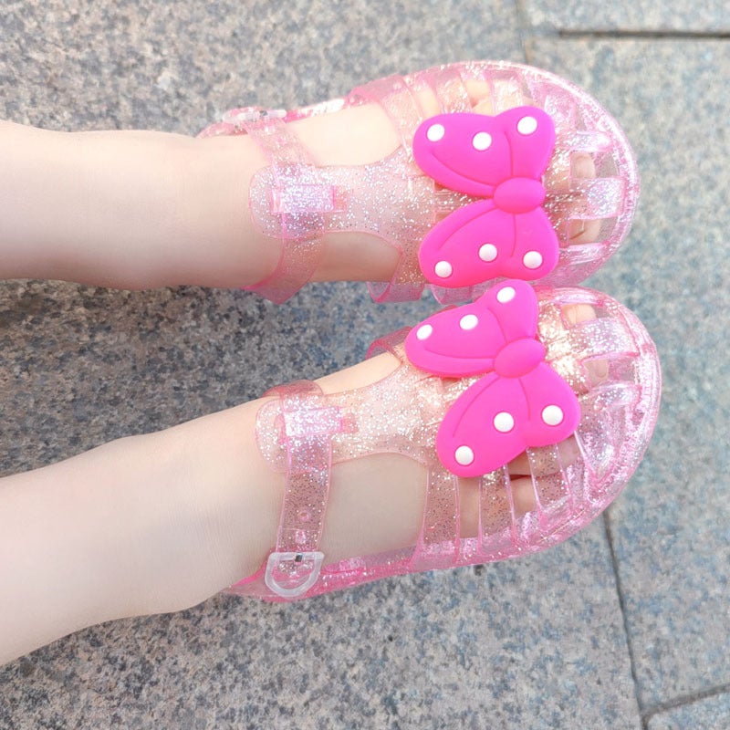 Summer Fashion Baby Jelly Sandals with Polka Dot Bow Red 