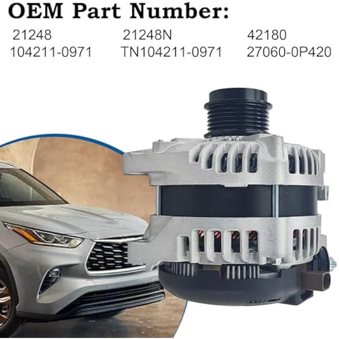 sen SHOW 21248N Alternator 180A Compatible with 2017-2020 Sienna 3.5L,2017-2022 Toyota Highlander 3.5L Replacement 104211-0971 27060-0P420 - Image 3