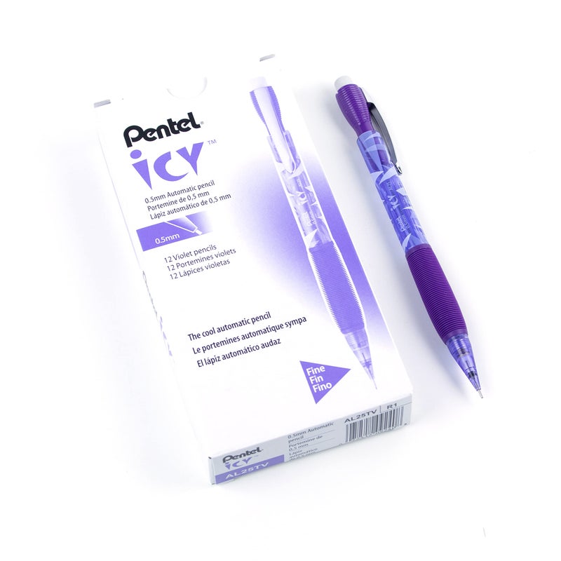 Pentel Icy Automatic Pencil, 0.5mm, Violet Barrel, Box of 12 (AL25TV) (Appearance may vary) - Image 1