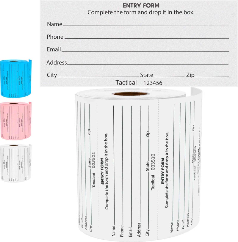 Tacticai 500 Raffle Tickets, White (1 of 3 Colors), Raffle Cards, Entry Form with Name, Phone, Email & Address for Events & Prizes - Image 4