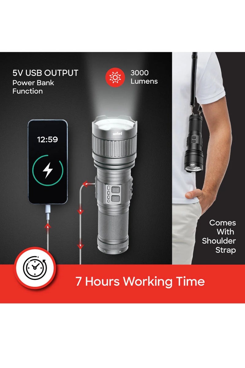 Sanford RADIANT-V2 Laser LED Tactical Camping Light 60W 2600m Range With Power Bank Function 20000mAh Battery, 7 Hours Working Time, Zoom Function (SF4673SL) - Image 3