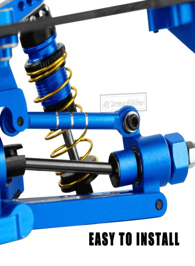قطع غيار RCarmubWow RC Upgrades لسيارات Micro-B بمقياس 1/24 وMicro-T بمقياس 1/28، تشمل أعمدة نقل الحركة مع سداسي العجلات، وممتص الصدمات، ومسامير الشد، ونظام التوجيه، والحاجز الأمامي والمصد، باللون الأزرق الداكن. - Image 3