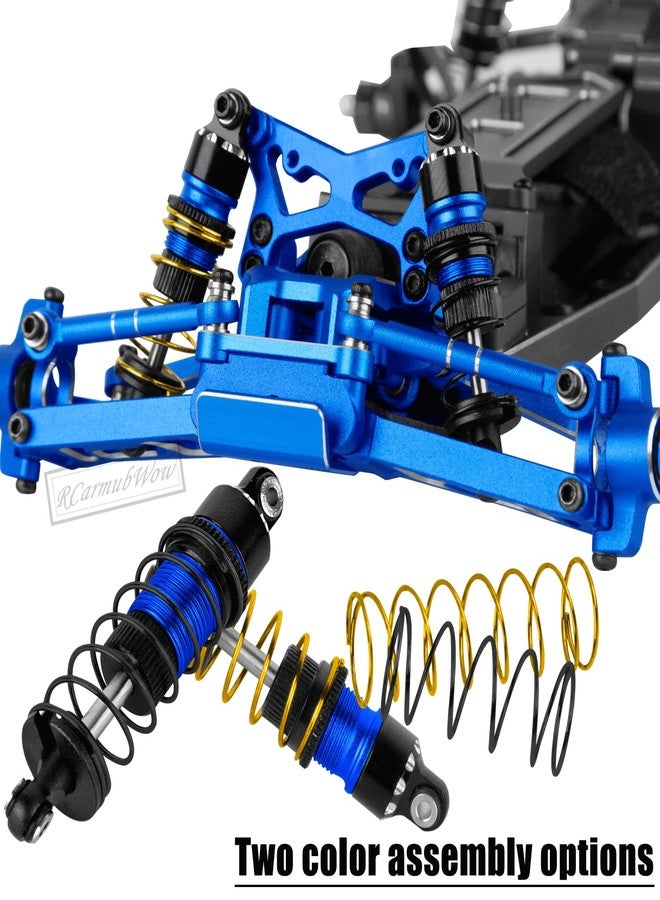 قطع غيار RCarmubWow RC Upgrades لسيارات Micro-B بمقياس 1/24 وMicro-T بمقياس 1/28، تشمل أعمدة نقل الحركة مع سداسي العجلات، وممتص الصدمات، ومسامير الشد، ونظام التوجيه، والحاجز الأمامي والمصد، باللون الأزرق الداكن. - Image 4