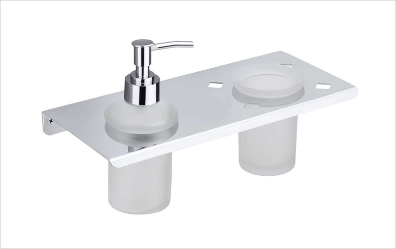 ORCE BATH ARTICLE soap Dispenser with Toothbrush Holder for washbasin Liquid Dispenser and Brush Holder for Bathroom Tumbler Holders dispensers 3512(304 Stainless Steel,Chrome Finish,Frosted Glass) - Image 2