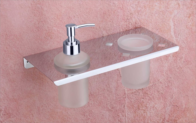 ORCE BATH ARTICLE soap Dispenser with Toothbrush Holder for washbasin Liquid Dispenser and Brush Holder for Bathroom Tumbler Holders dispensers 3512(304 Stainless Steel,Chrome Finish,Frosted Glass) - Image 1