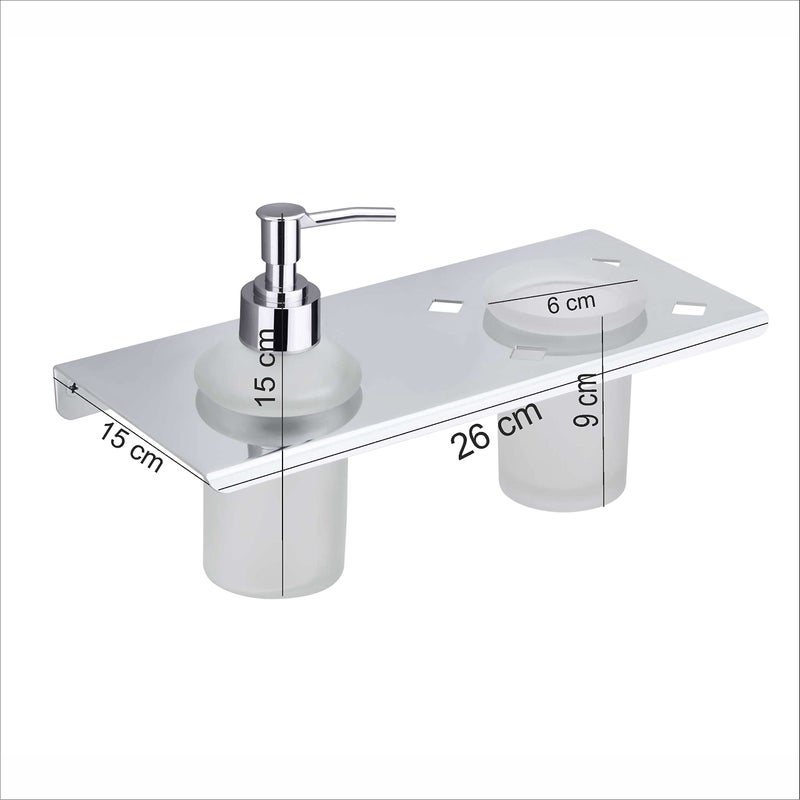 ORCE BATH ARTICLE soap Dispenser with Toothbrush Holder for washbasin Liquid Dispenser and Brush Holder for Bathroom Tumbler Holders dispensers 3512(304 Stainless Steel,Chrome Finish,Frosted Glass) - Image 3