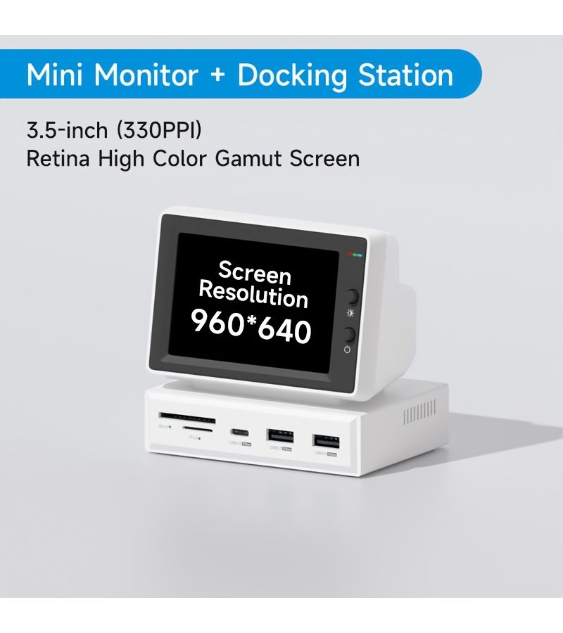 3.5 Inch IPS Mini Screen AIDA64 PC CPU RAM HDD Data Monitor Display Sub Screen With USB C Hub White 960P For Laptop Mac Computer white-960p - Image 3