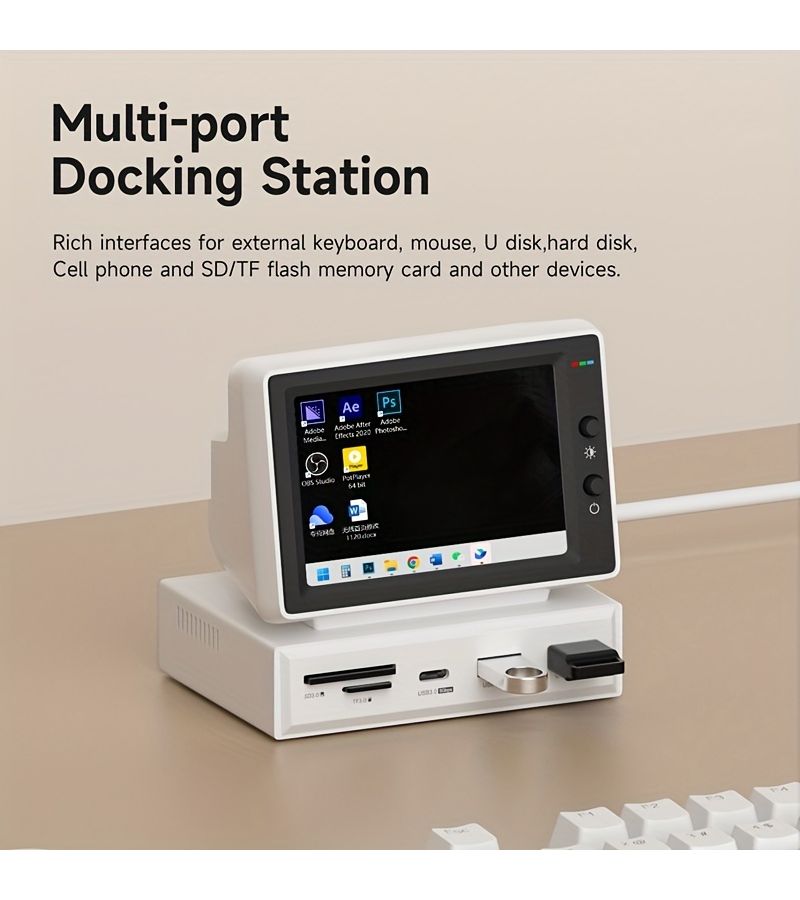 3.5 Inch IPS Mini Screen AIDA64 PC CPU RAM HDD Data Monitor Display Sub Screen With USB C Hub White 960P For Laptop Mac Computer white-960p - Image 1