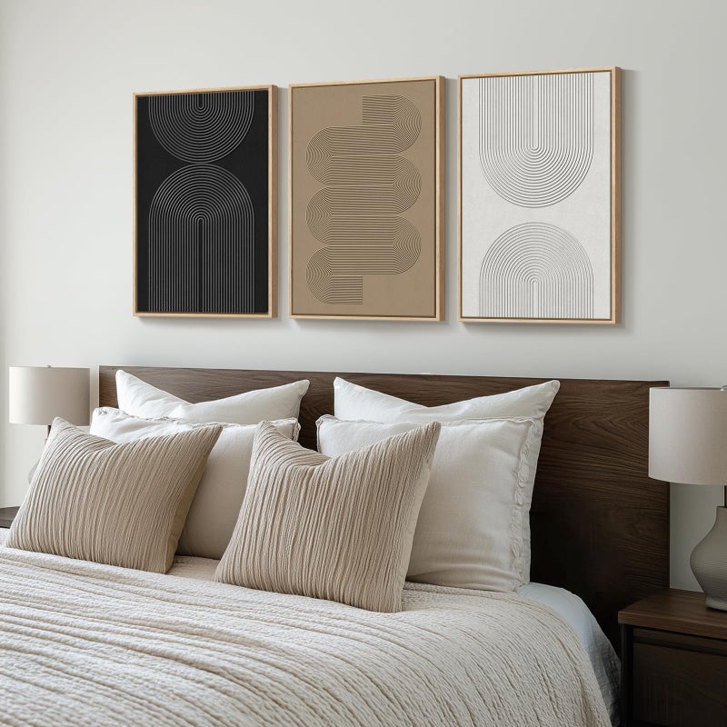 Cuspin Framed Black and White Brown Abstract Wall Art, 3 Piece Boho Geometric Canvas Prints Paintings Artwork for Walls, Modern Minimalist Neutral Pictures for Living Room Dining Room Bedroom Wall Decor 16x24 In - Image 2