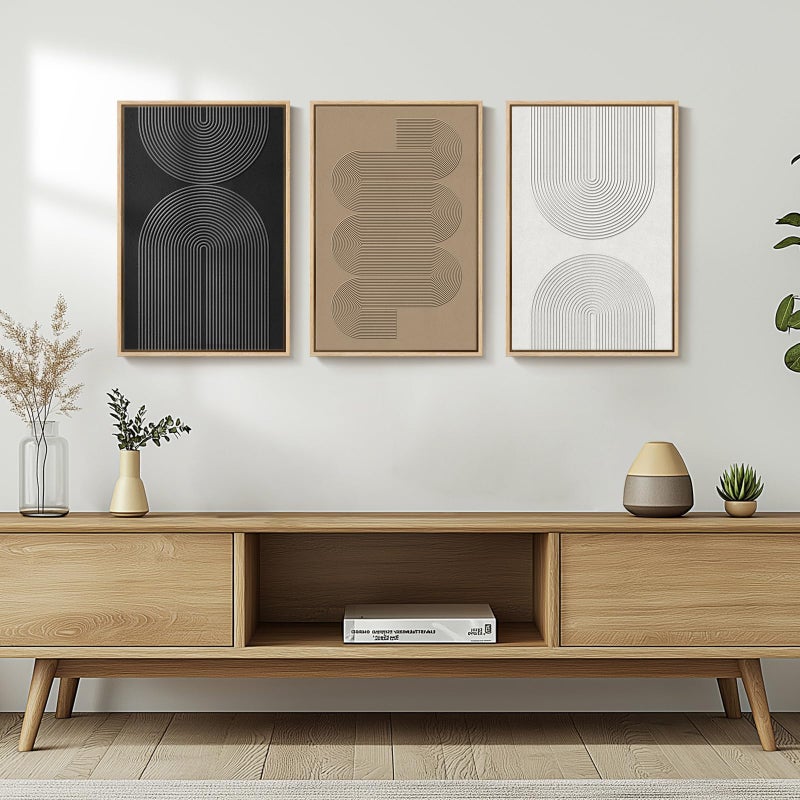Cuspin Framed Black and White Brown Abstract Wall Art, 3 Piece Boho Geometric Canvas Prints Paintings Artwork for Walls, Modern Minimalist Neutral Pictures for Living Room Dining Room Bedroom Wall Decor 16x24 In - Image 4