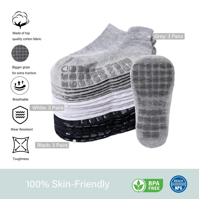 Bearbay Baby Non Slip Ankle Socks with Grippers for 0 Months-7 Years Old Walking Socks 9 Pairs Gift Set - Image 4