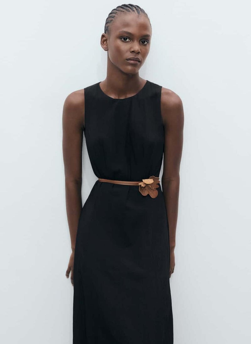 MANGO Belted Black Midi Dress  - Image 4