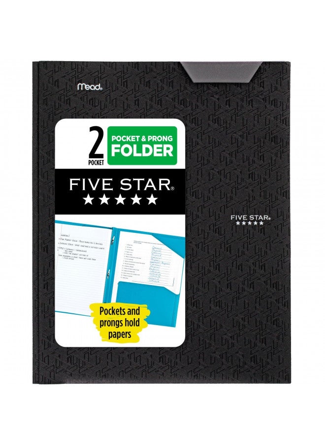 Five Star Five Star 2-Pocket Folder, Plastic Folder with Stay-Put Tabs and Prong Fasteners, Fits 3-Ring Binder, Holds 8-1/2" x 11" Paper, Writable Label, Black (72113) - Image 1