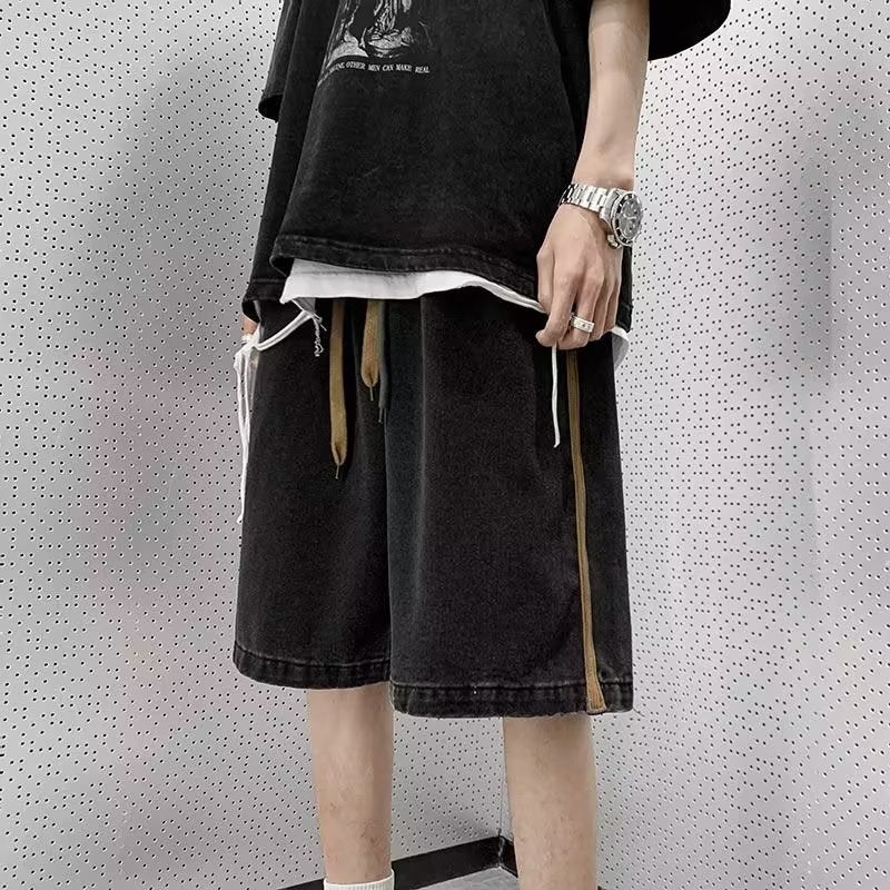 Summer thin high street Hong Kong style vintage washed Denim shorts mens fashion brand all-match casual pants loose cropped pants Blue  - Image 2