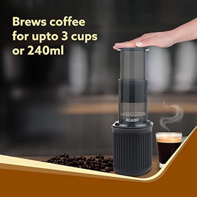 AGARO Royal Manual Press Coffee Espresso Maker With Travel Cup Travel Coffee Maker Portable Bonus 500 Paper Filter - Image 3
