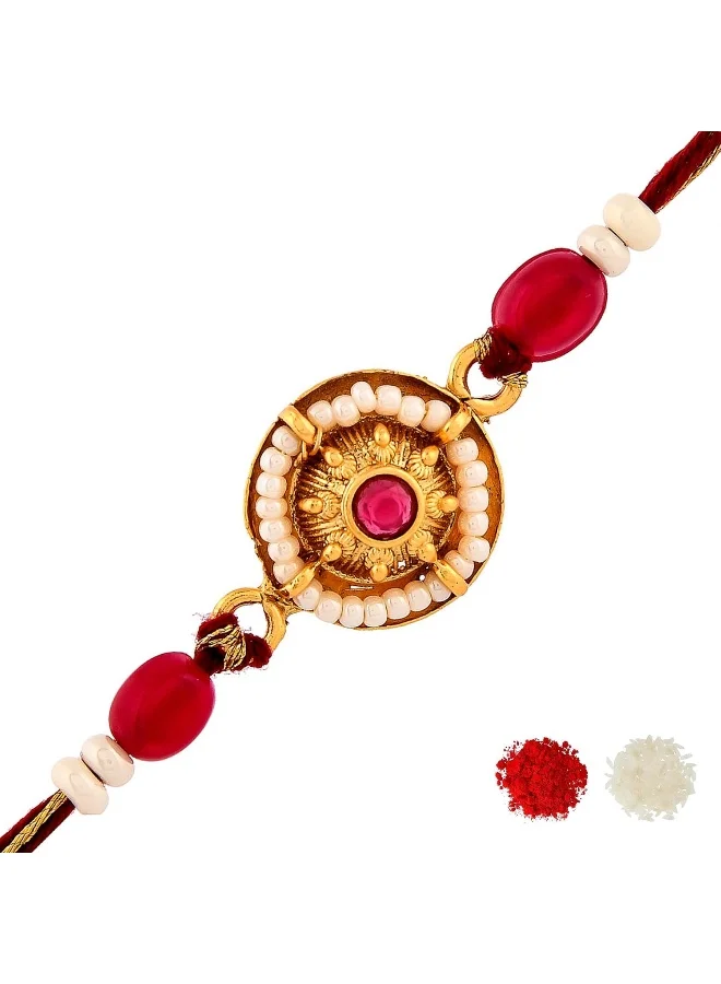 فويلا راخي رجالي باللؤلؤ الأبيض والخرز الأحمر