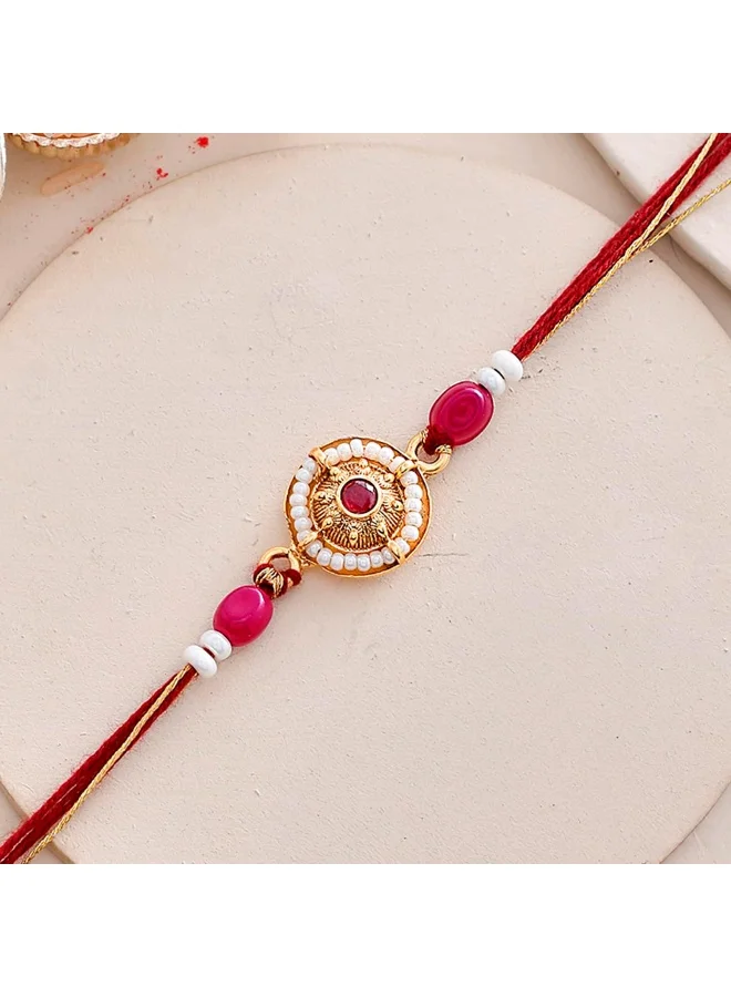 فويلا راخي رجالي باللؤلؤ الأبيض والخرز الأحمر