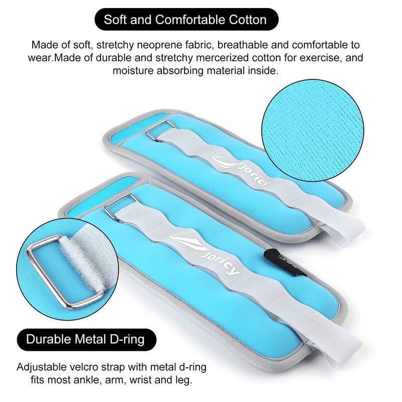 JORICY Ankle Weights, Wrist Leg Arm Weights for Women Men Kids Child with Adjustable Straps,A Pair of 3LBS(1.5LB Each Weight) Strength Training Weighted for Jogging, Running, Walking, Fitness, Sky Blue - Image 2