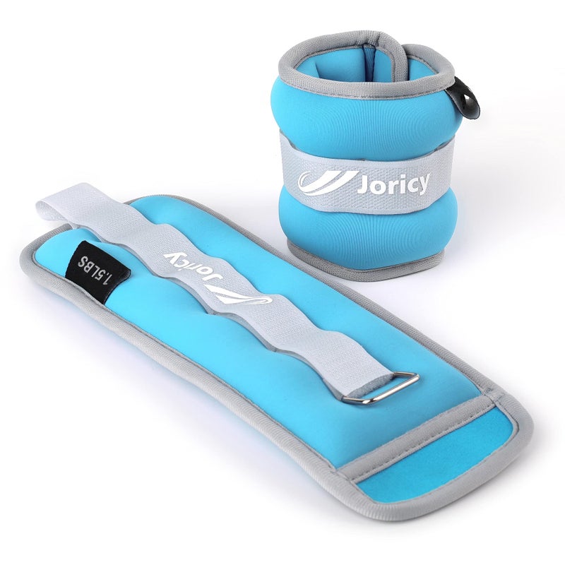 JORICY Ankle Weights, Wrist Leg Arm Weights for Women Men Kids Child with Adjustable Straps,A Pair of 3LBS(1.5LB Each Weight) Strength Training Weighted for Jogging, Running, Walking, Fitness, Sky Blue - Image 1