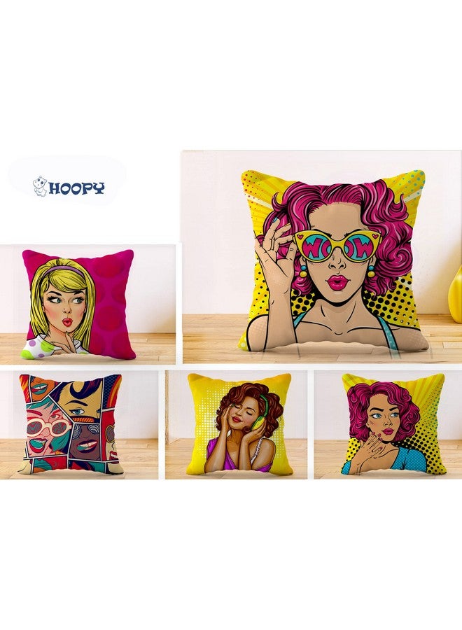 HOOPY Canvas Set of 5 Designer Decorative Throw Pillow/Cushion Covers (16 inch x 16 inch, Girly Print), Multicolor - Image 2