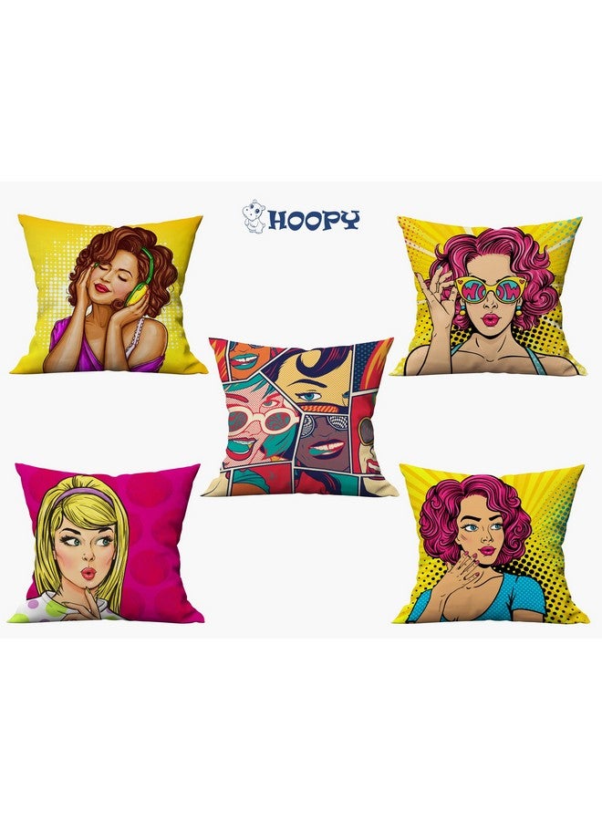 HOOPY Canvas Set of 5 Designer Decorative Throw Pillow/Cushion Covers (16 inch x 16 inch, Girly Print), Multicolor - Image 4