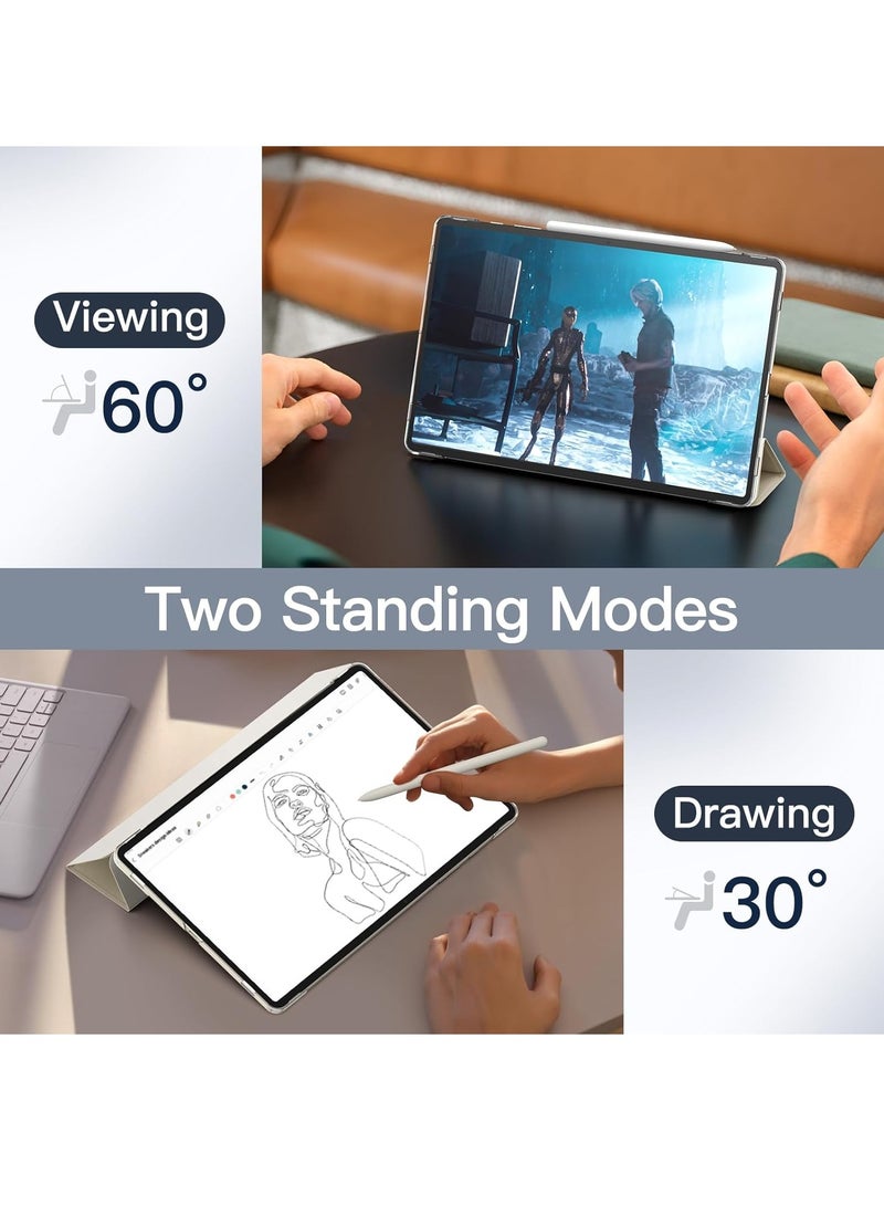 جي تيك غطاء حماية للكمبيوتر اللوحي Samsung Galaxy Tab S9 Plus مقاس 12.4 بوصة بظهر شفاف وحامل ثلاثي الطي يدعم قلم S وشحن وتنشيط تلقائي ونوم بيج - Image 5