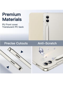 Jetech Samsung Galaxy Tab S9 Plus 12.4 Inch Translucent Back Tri Fold Stand Protective Tablet Cover Support S Pen Charging Auto Wake and Sleep Beige  - Image 2