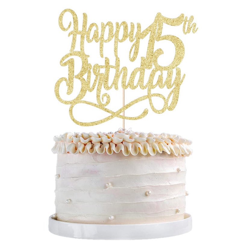 Qertesl Gold Glitter Happy 15th Birthday Cake Topper Cheers to 15 Years happy 15th Birthday Cake Topper 15th Anniversary Cake Topper  men and women 15 years old happy birthday Party Decoration - Image 2