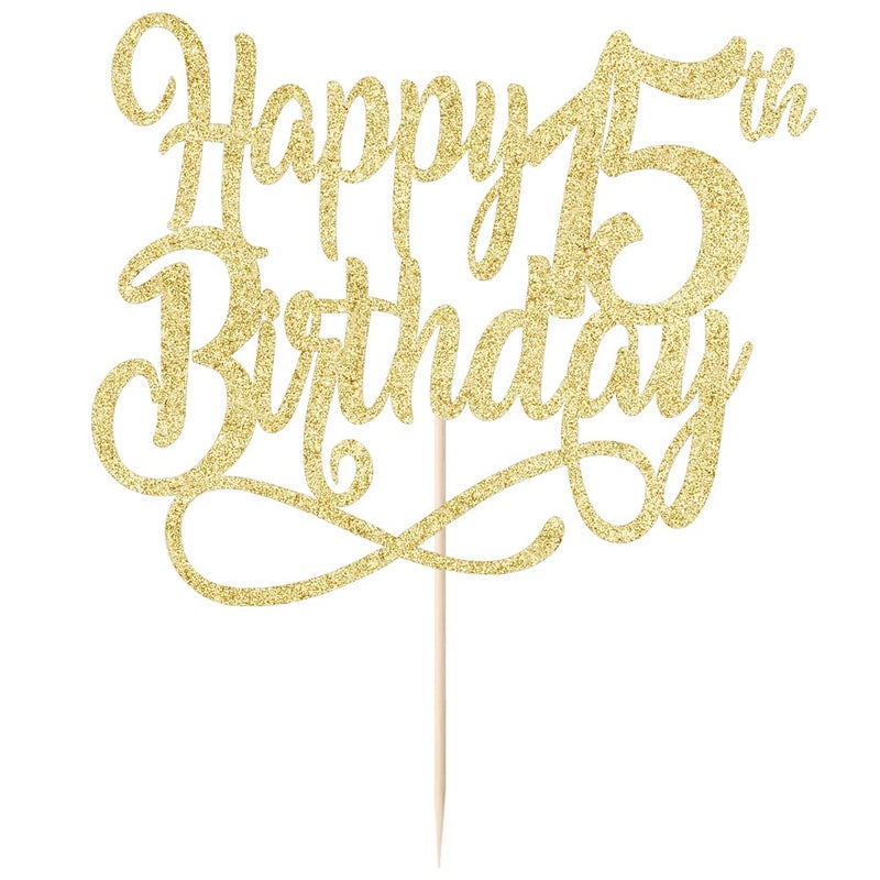 Qertesl Gold Glitter Happy 15th Birthday Cake Topper Cheers to 15 Years happy 15th Birthday Cake Topper 15th Anniversary Cake Topper  men and women 15 years old happy birthday Party Decoration - Image 5