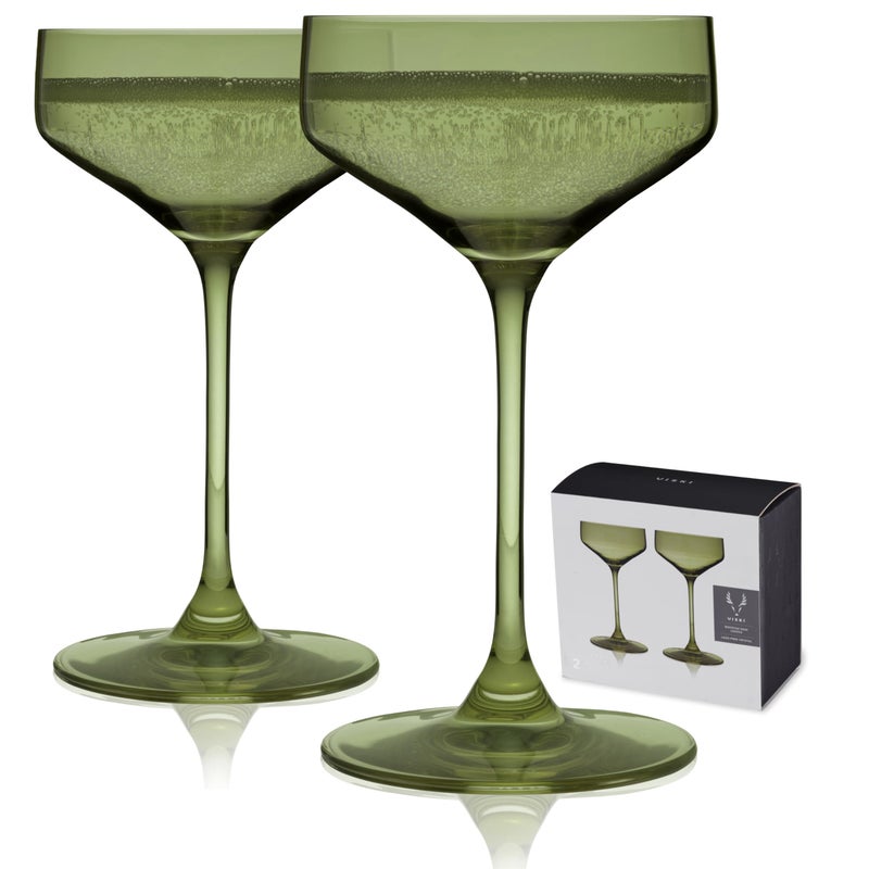 Viski Reserve Nouveau Sage Green Coupe Cocktail Glasses Crystal Colored Coupe Glasses Colorful Martini Glasses 65oz Long Stem Glassware Set Set of 2 - Image 2
