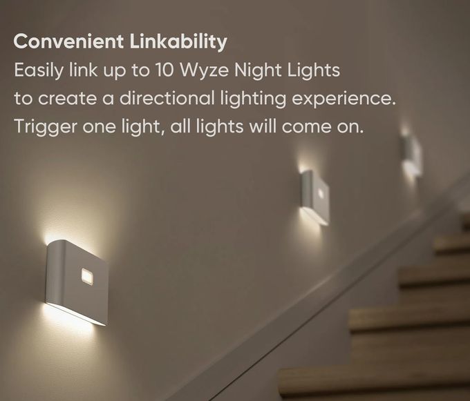 WYZE Rechargeable Night Lights with Dusk to Dawn & Motion Sensors, Warm & Soft White Stair Lights for Bathroom, Hallway, Linkable, Magnetic Mount, 3 Pack - Image 4
