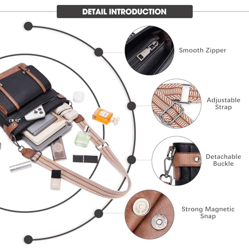Roulens Crossbody Bags for Women,Multi Pocket Crossbody Purses Vegan Leather Shoulder Handbags Travel Purse Adjustable Strap - Image 5