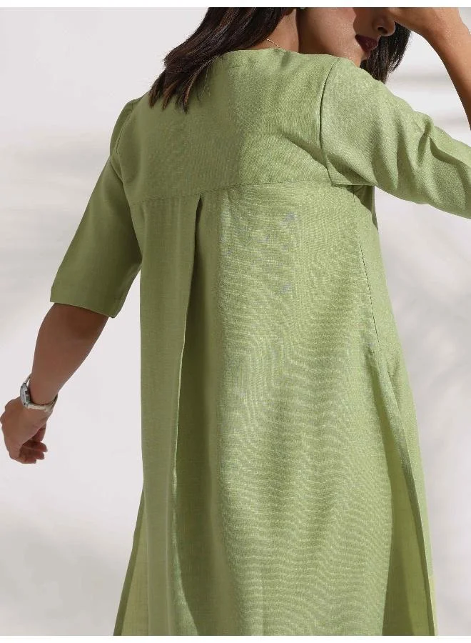 ترو برونز trueBrowns Green Slub Kurta Set