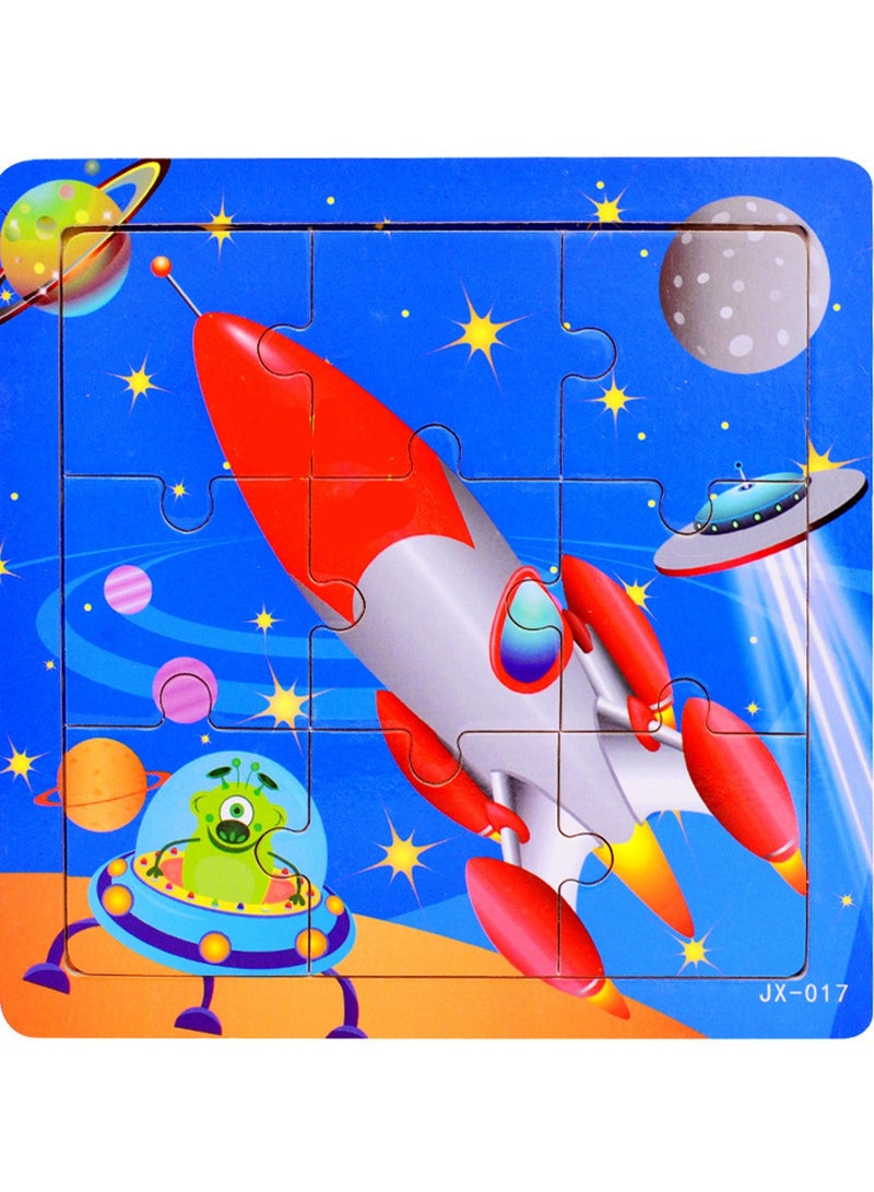 ألغاز الصور المقطوعة من سلسلة الصواريخ الكرتونية الخشبية التعليمية للأطفال مناسبة للأولاد والبنات حقيبة هدايا - Image 1
