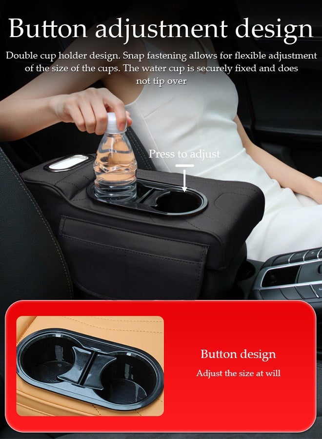DUNISO 4 IN 1 Car Center Console Cover Multifunctional Car Armrest Cover Heighten Car Central Control Armrest Multifunctional Car Armrest Cover Cushion Cup Holder Auto Center Console Armrest Pillow Comfortable Car Armrest Pads with Storage Grid Leather Armrest Heightening Pad for Most Vehicles, SUVs, Trucks, Cars - Image 4
