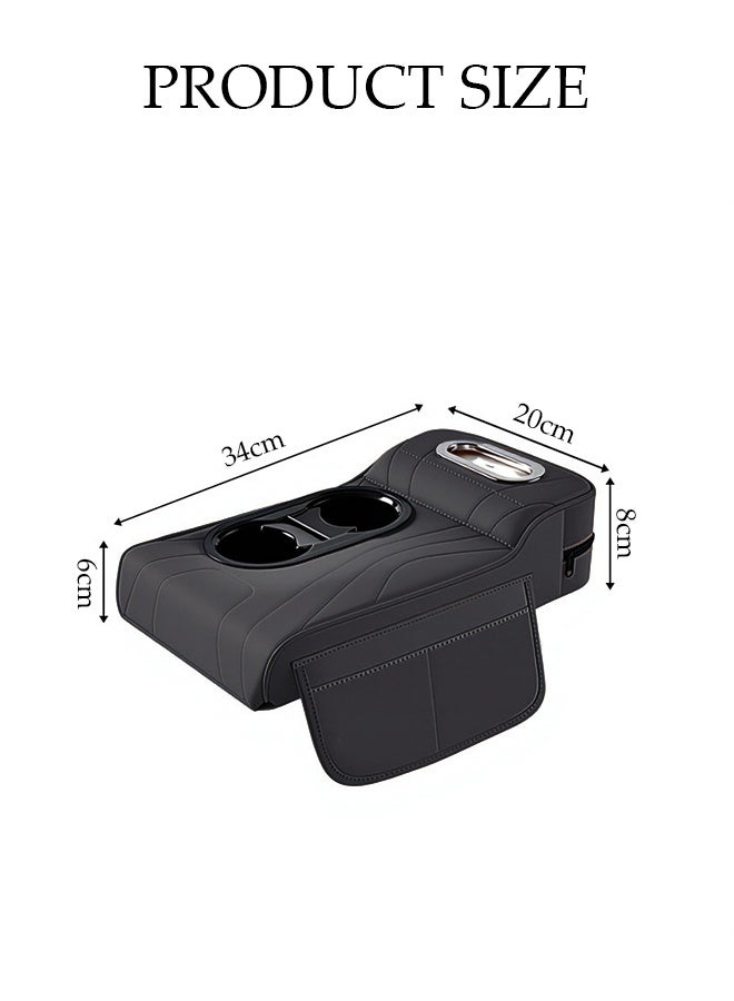 DUNISO 4 IN 1 Car Center Console Cover Multifunctional Car Armrest Cover Heighten Car Central Control Armrest Multifunctional Car Armrest Cover Cushion Cup Holder Auto Center Console Armrest Pillow Comfortable Car Armrest Pads with Storage Grid Leather Armrest Heightening Pad for Most Vehicles, SUVs, Trucks, Cars - Image 3
