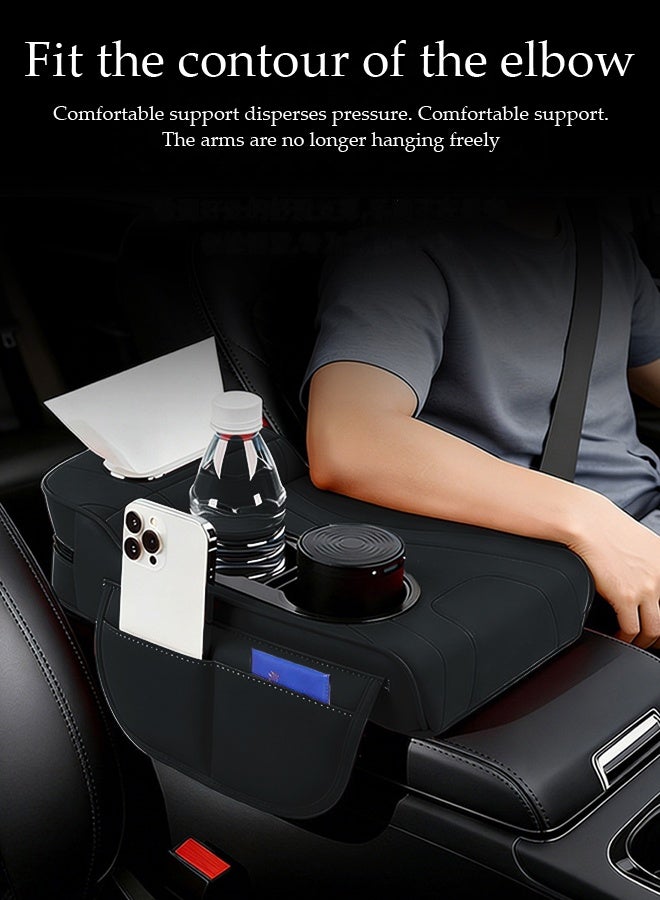 DUNISO 4 IN 1 Car Center Console Cover Multifunctional Car Armrest Cover Heighten Car Central Control Armrest Multifunctional Car Armrest Cover Cushion Cup Holder Auto Center Console Armrest Pillow Comfortable Car Armrest Pads with Storage Grid Leather Armrest Heightening Pad for Most Vehicles, SUVs, Trucks, Cars - Image 2
