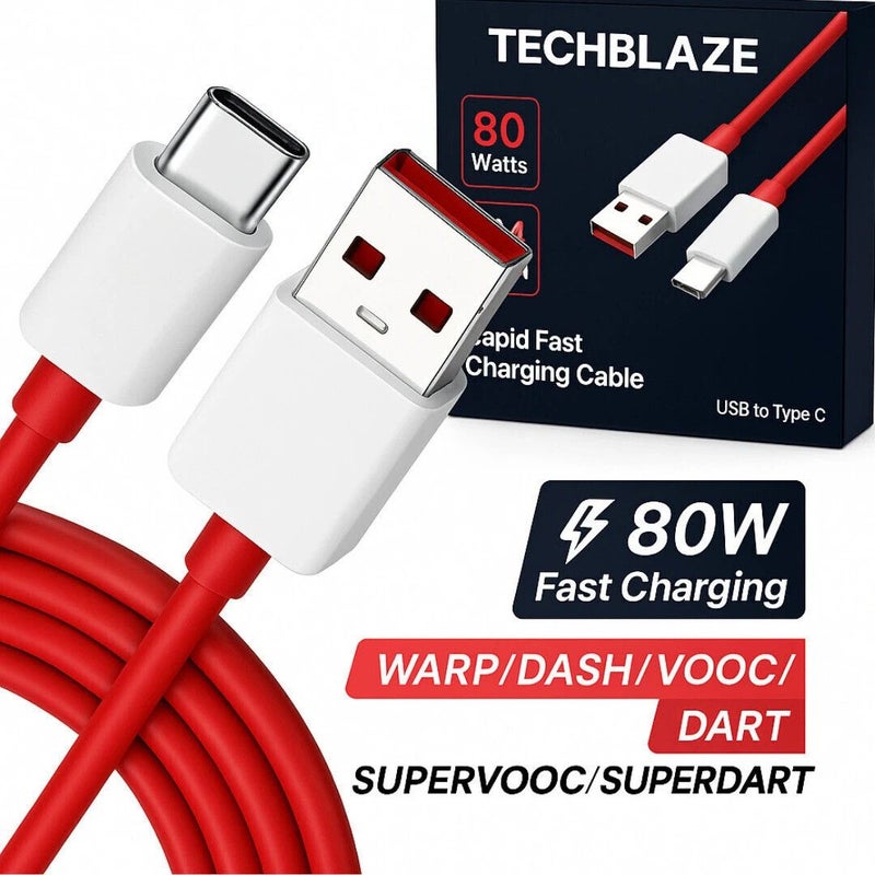 كابل شحن سريع USB إلى Type C بقوة 80 واط - أحمر