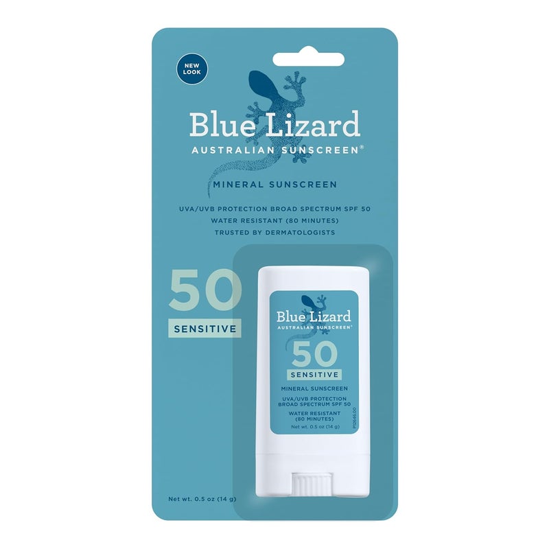 BLUE LIZARD Sensitive Mineral Sunscreen Stick with Zinc Oxide SPF 50 Water Resistant UVA UVB Protection Easy to Apply Fragrance Free 05 Oz