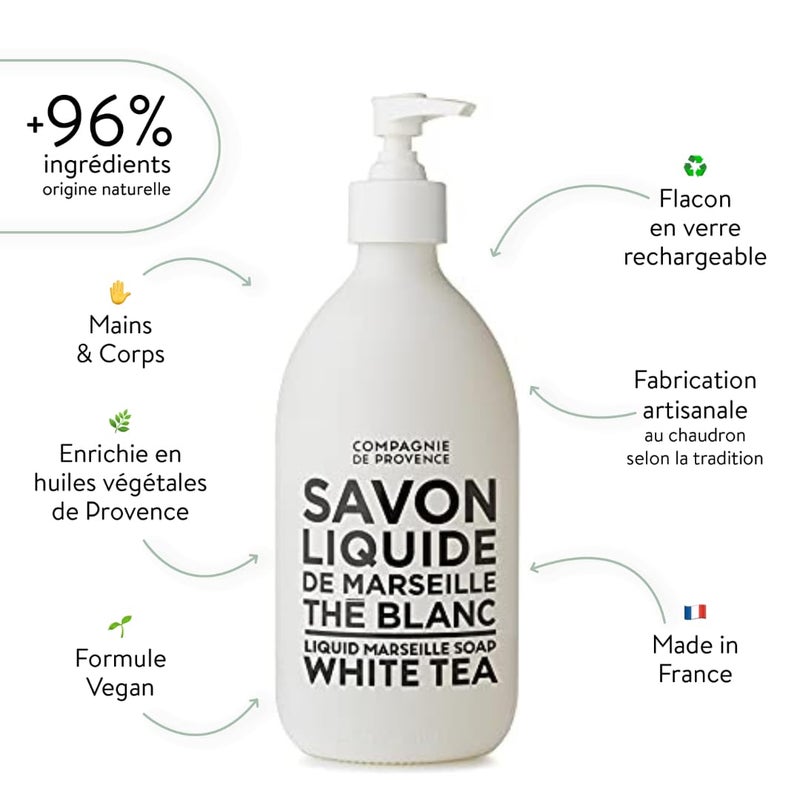 La Compagnie de Provence Compagnie de Provence Savon de Marseille Extra Pure Liquid Soap - White Tea - 16.7 Fl Oz Glass Pump Bottle - Image 2