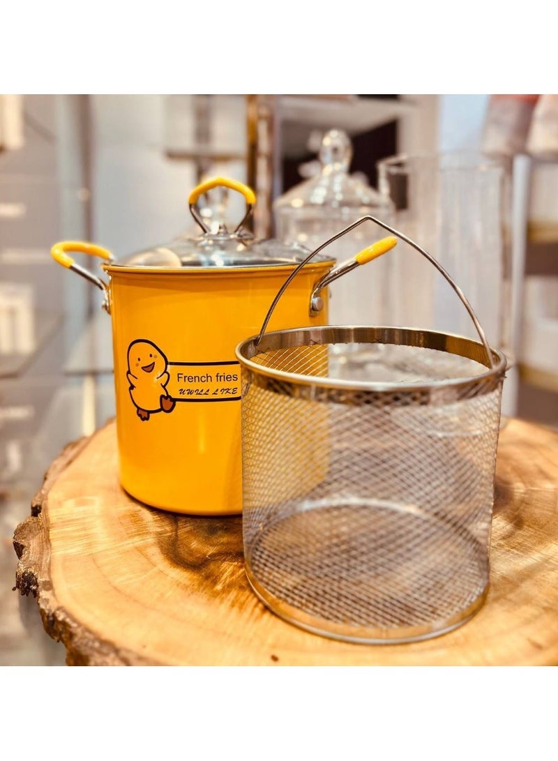 قلاية بطوط يابانية تحمير تيفال 3 لتر بالباسكت وغطاء زجاجي المكونات: حلة + غطاء زجاج حراري + باسكت شبك + مقبض استانلس بطوط - Image 1