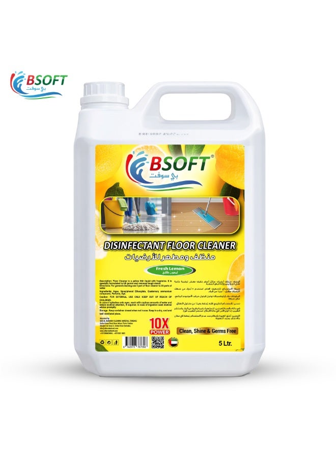 BSOFT Antibacterial Power Floor Cleaner Fresh Lemon Scent 5L – Multi-Surface Cleaning Solution, Removes Germs & Odors, Long-Lasting Freshness - Image 1