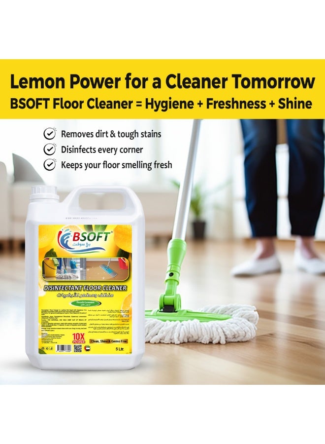 BSOFT Antibacterial Power Floor Cleaner Fresh Lemon Scent 5L – Multi-Surface Cleaning Solution, Removes Germs & Odors, Long-Lasting Freshness - Image 3