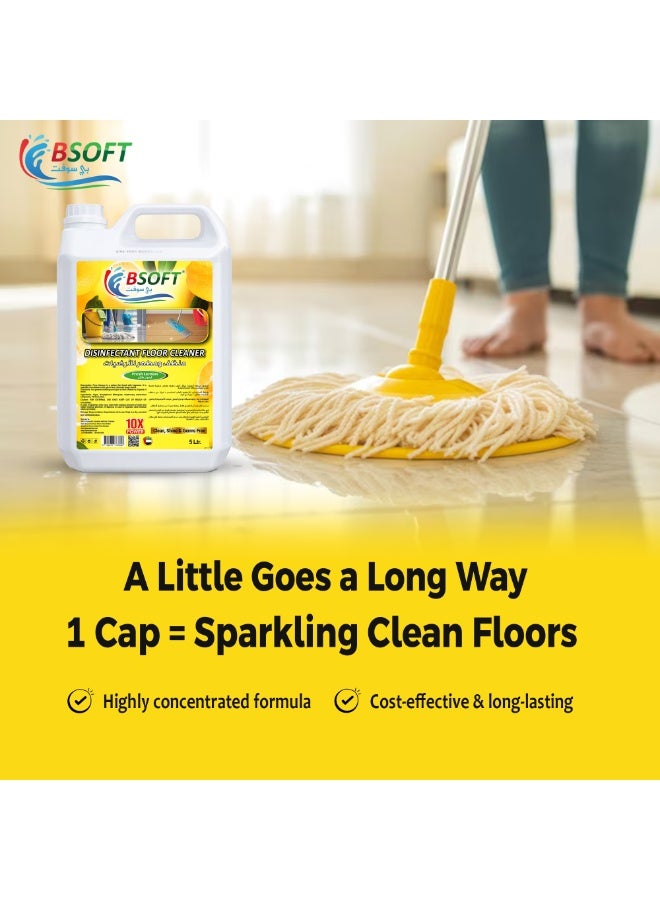 BSOFT Antibacterial Power Floor Cleaner Fresh Lemon Scent 5L – Multi-Surface Cleaning Solution, Removes Germs & Odors, Long-Lasting Freshness - Image 4