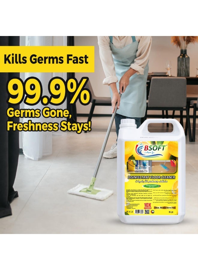 BSOFT Antibacterial Power Floor Cleaner Fresh Lemon Scent 5L – Multi-Surface Cleaning Solution, Removes Germs & Odors, Long-Lasting Freshness - Image 2