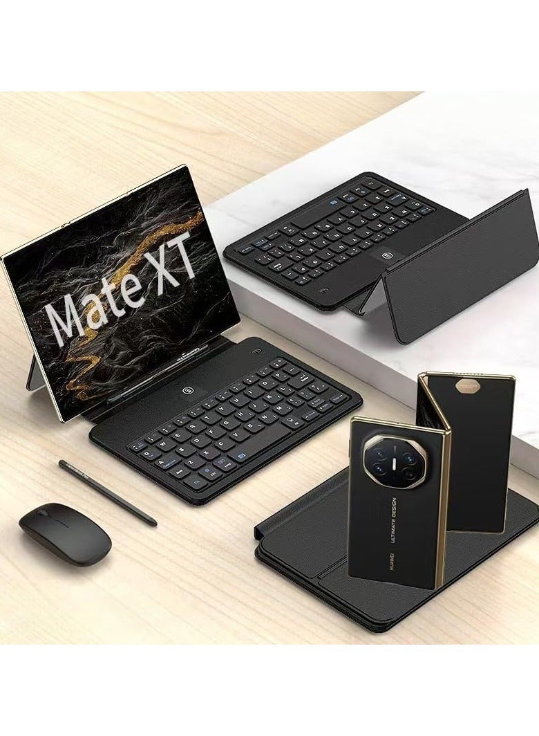 طقم مكتب محمول، متوافق مع Huawei Mate XT Ultimate، مع لوحة مفاتيح بلوتوث وحافظة لوحة مفاتيح شاملة وفأرة لاسلكية وقلم سعوي ومنفذ قلم.