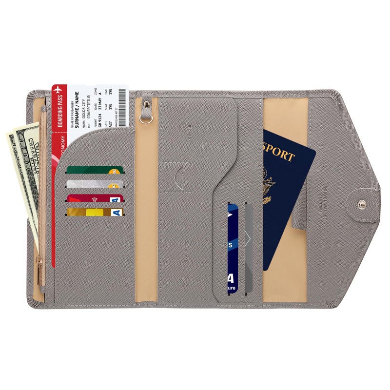 ZOPPEN Mulit-purpose Rfid Blocking Travel Passport Wallet (Ver.4) Tri-fold Document Organizer Holder, Grey - Image 3